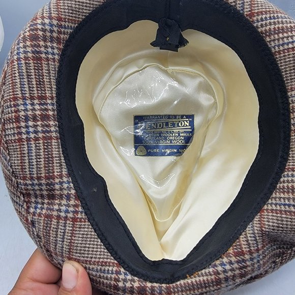 Pendleton 100% Wool Fedora Hat 7 1/8 Plaid Tan Formal Casual Party Travel - Picture 7 of 10